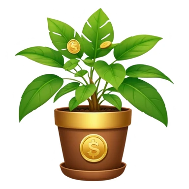 houseplant with lots of coins growing on leaves in a pot sticker
