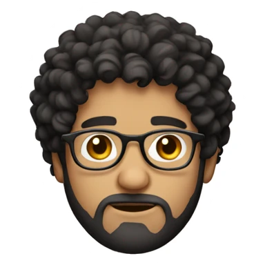 A Greek guy with black hair with curly hair and glasses and a beard sticker