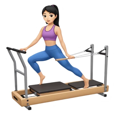 Mujer de pelo negro haciendo pilates en un reformer sticker