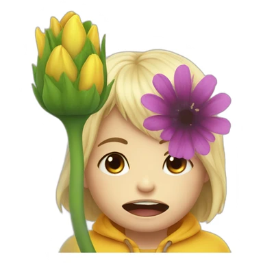 Monster eat a child who admire a big flower sticker