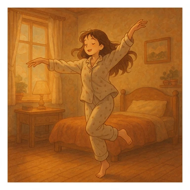 woman dancing in her pajamas, cozy sticker