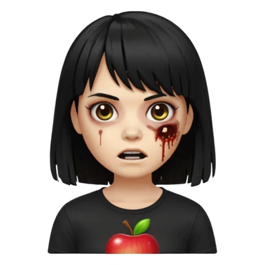 uma garota zumbi no formato Memoji da apple com o cabelo cumprido, preto liso e com franja, blusa preta sticker