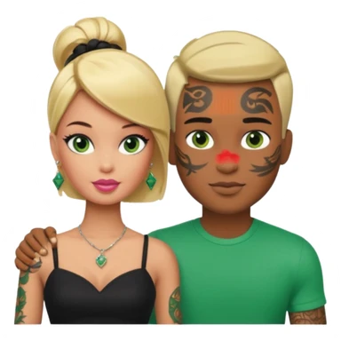 Brown skin blonde hair barbie with her boyfriend with black short hair and green eyes with tattoos sticker