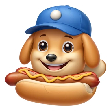 hot dog with smiling face and blue baseball hat sticker