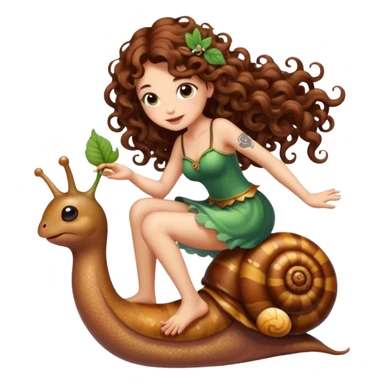 cute fairy woman long curly brown hair tattoos riding tiny snail sticker