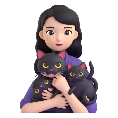 Young woman in black clothes with a black-patterned Chinese domestic cat sticker