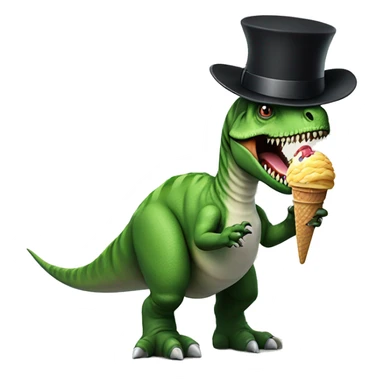 Dinosaur with a gun wearing a top hat, eating ice cream sticker