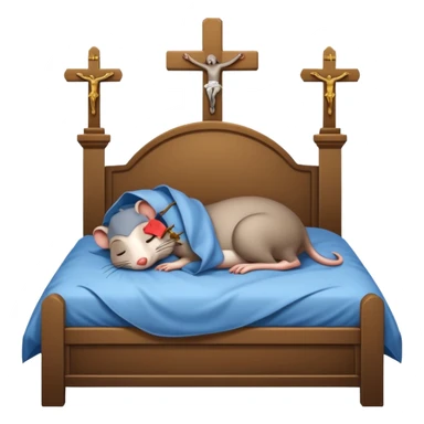 Rat sleeping in bed next to a crucifix  sticker