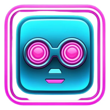 A neon, cyberfunk app logo, square, with "yyy" sticker