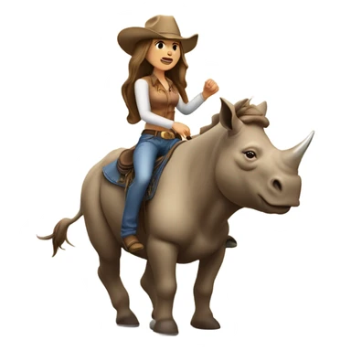 Caucausian woman with long hair with a cowboy hat and she’s riding a rhinoceros sticker