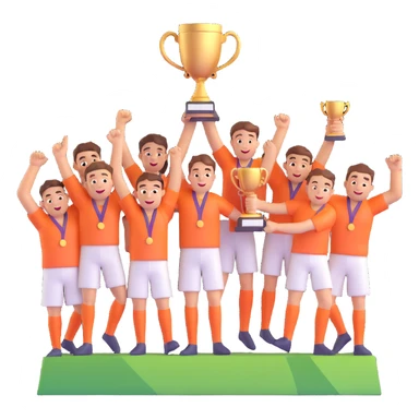 team celebrating with trophy sticker