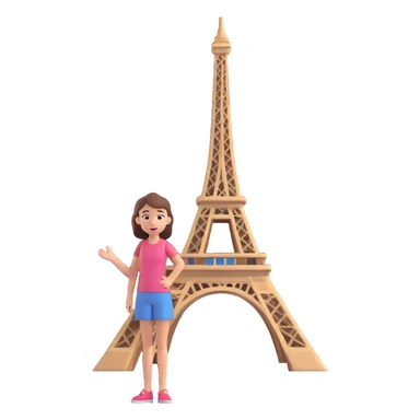 A girl standing near the Eiffel Tower sticker