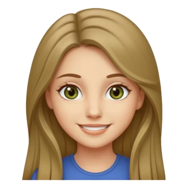 create a girl with dark blond long hair, olive colour eyes, beautiful smile and white skin sticker