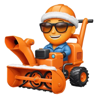 Orange snowblower with face, sunglasses and a smile sticker