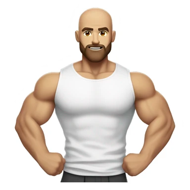 Muscular man flexing, bald, brown beard in a white shirt sticker