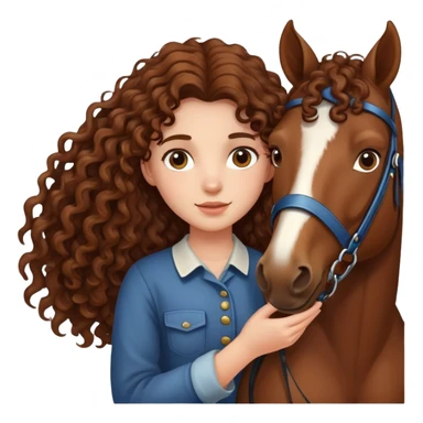 girl with brown curly long hair holding horse sticker