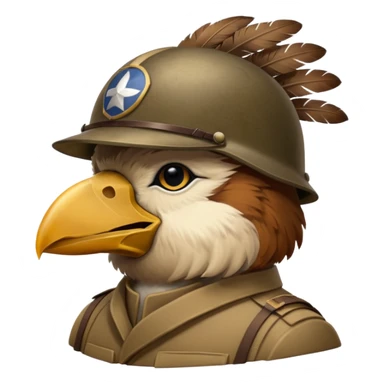 A large bird with a WW2 helmet sticker