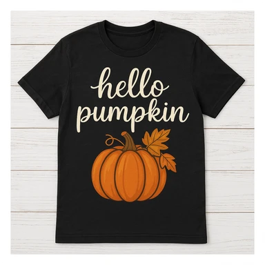 t shirt with print "hello pumpkin" sticker