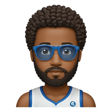 Black man with black sunglasses and curly short
 hair with a full beard and sideburns in a Dallas mavericks jersey sticker