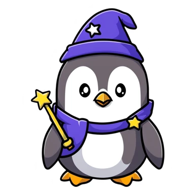 Cute penguin in a wizard costume with stars and magic sticker