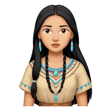 Pocahontas from hips up, Native American dress, long black hair, minimal style, larger size sticker