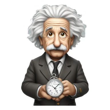 Albert Einstein holds a watch in his hands sticker