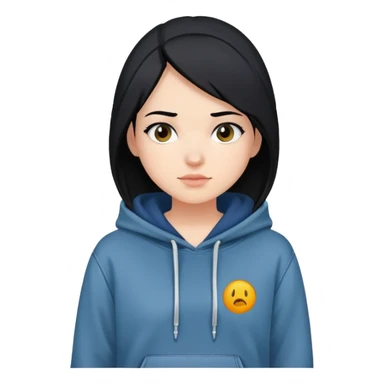 girl with black hair, wearing a hoodie and jeans, boyish look sticker