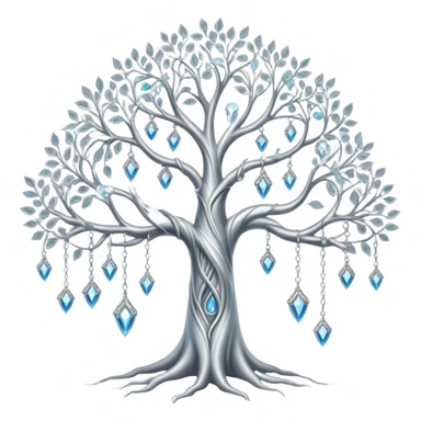Spiritual magical ethereal silver tree with crystals hanging in it sticker