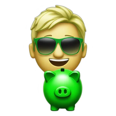 green piggybank with green sunglasses sticker