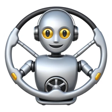 friendly robot with a steering wheel representing Selenium WebDriver, emoji style sticker