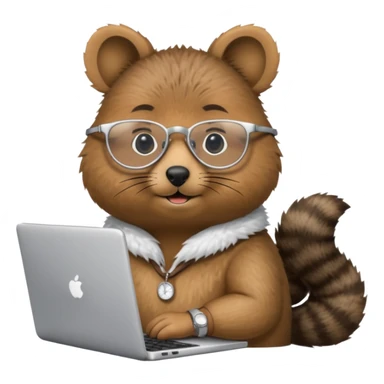 Quokka with silver-rimmed glasses working on a laptop sticker
