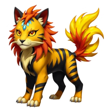 Volcanic Fiery Shiny Legendary Epic Badass Evil Colorful exotic dark-colored, vibrant, golden, burning, badass, cool, realistic Pyroar-Sprigatito-Torracat-Luxray-Tigress-Solgaleo-Liger-Hybrid-Fakémon-Pokémon-Hybrid-Creature (full body) sticker