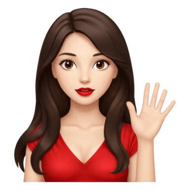 Beautiful brunette lady sexy with raised 1 hand, long hair red lips sticker