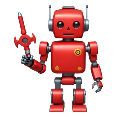 A red robot with 2 bomb weapon on his arms, he has a blocky body and a round red head sticker