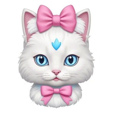 White fluffy princess cat with blue eyes and a pink bow sticker