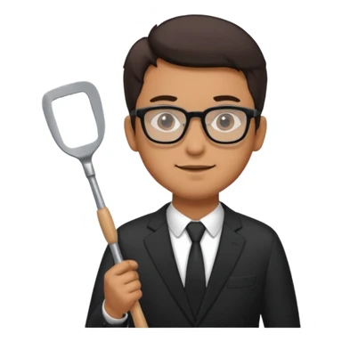 man with glasses wearing a suit and holding a spatula sticker