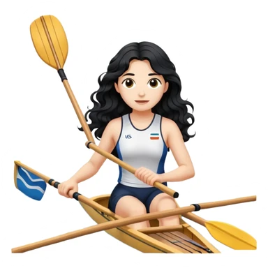 girl with long black wavy hair rowing in Olympic rowing sport, with single oar sticker