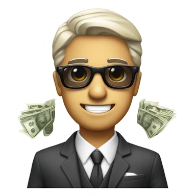 una persona de traje y lentes de sol sosteniendo billetes en sus manos serio sticker