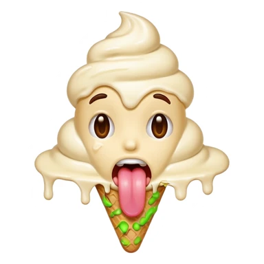 face covered in melted vanilla ice cream with tongue out sticker