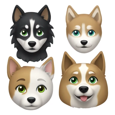White Woman hair brown and bleus eyes and golden Husky With green eyes sticker