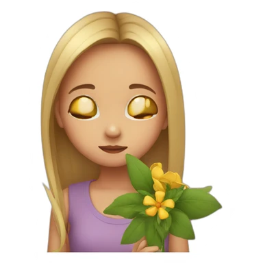 Girl smelling flower sticker