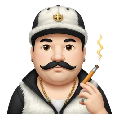 a fat father with white fur, black hair, a hip hop cap, a tattoo with a cigarette in his mouth, and a mustache. sticker