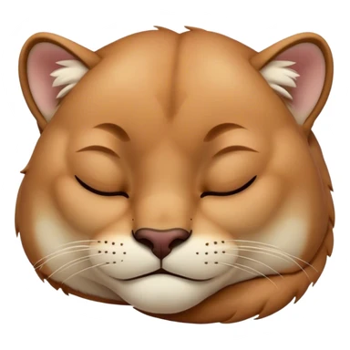 Meme-Worthy Cute Sleeping Cougar Portrait Emoji, Head resting peacefully with a contented smile, showcasing a lithe build and a luxuriously soft tawny Fur, eyes shut in a serene, restful nap, Simplified yet hilariously adorable features, highly detailed, glowing with a soft, drowsy light, high shine, relaxed and utterly lovable, stylized with an air of playful laziness, bright and heartwarming, soft glowing outline, capturing the essence of a comically sleepy cougar, so meme-worthy it feels like it could instantly become the next viral sensation of adorable slumber! sticker