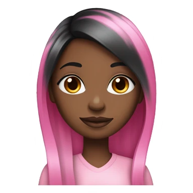 black girl with long straight black hair and pink highlights and long eyelashes sticker