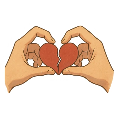 two hands each with half a heart, forming a heart in ghibli style sticker