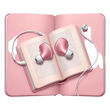  pink Pink Apple-style earbuds lying on an open book, soft pastel tones, cozy and minimal aesthetic, realistic lighting and shadows, top-down view, transparent background" sticker