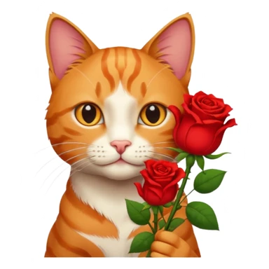 Male cat holding red flowers sticker