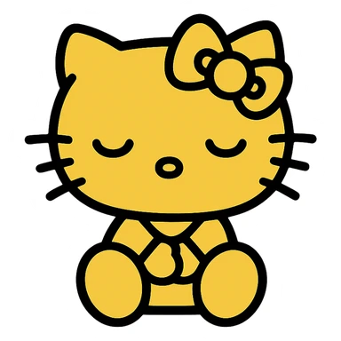 Hello Kitty character, yellow color, sleepy expression, simple and iconic style sticker