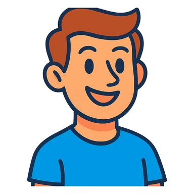 brown-haired man without beard or mustache, friendly face, cartoon vibrant style sticker