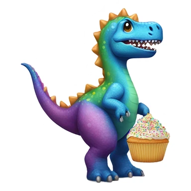dinosaur holding a cupcake sticker